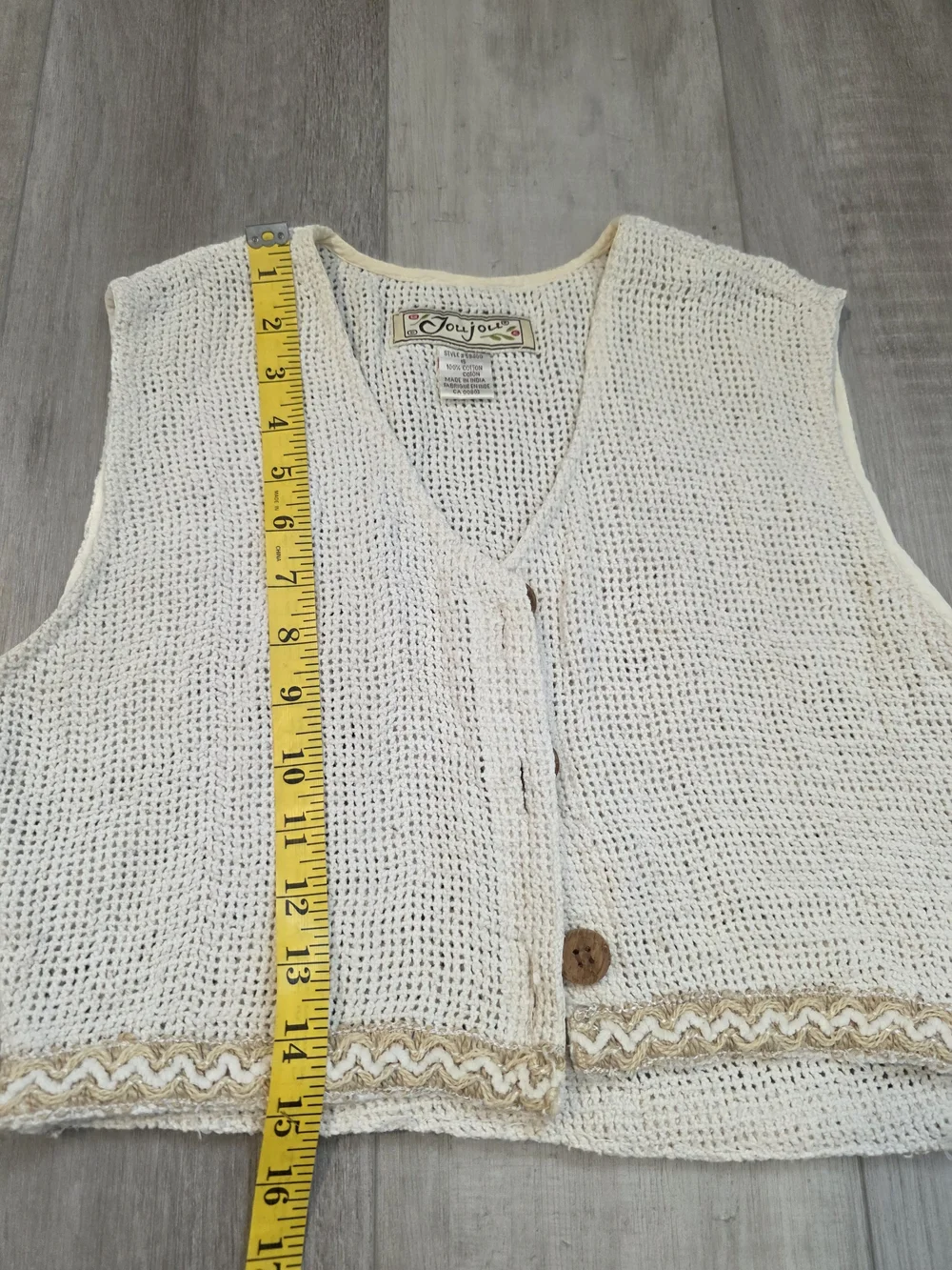 JouJou Crochet Knit Vest Cream Boho Button Front Sleeveless Top Size S - Picture 7 of 7